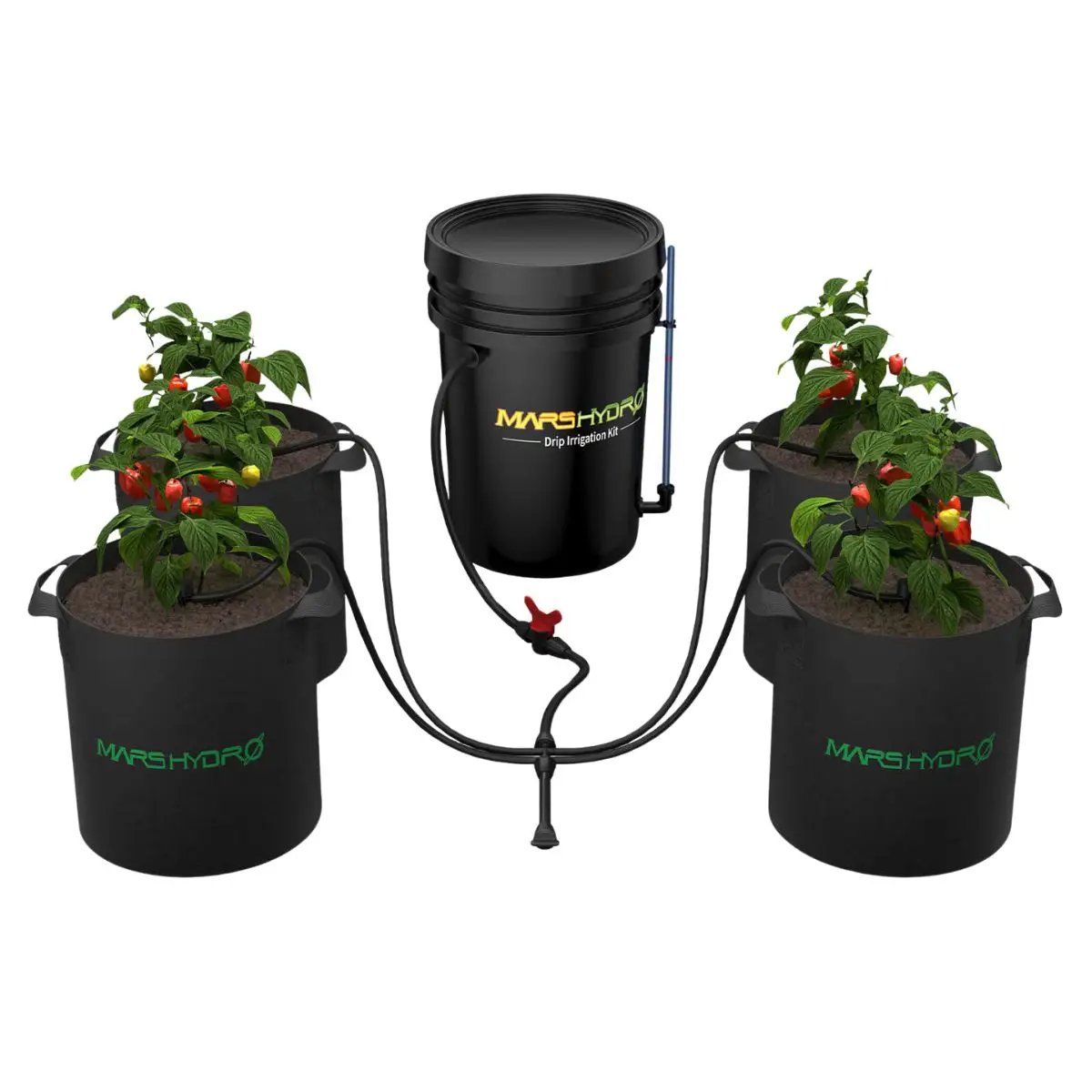 Système d'irrigation goutte-à-goutte Mars Hydro avec seau de 18 - 19 litres et arrosage pour 4 plantes en pot