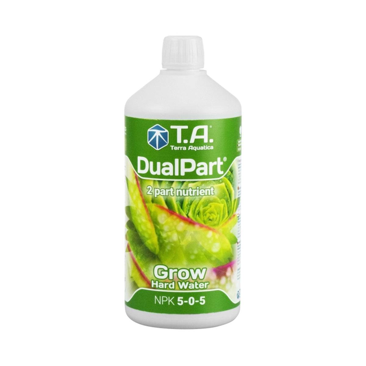 Bouteille de 1 litre de Terra Aquatica DUALPART Grow Eau Dure, engrais minéral conçu pour l'eau dure, favorisant une croissance saine des plantes en hydroponie, en coco ou en terre.