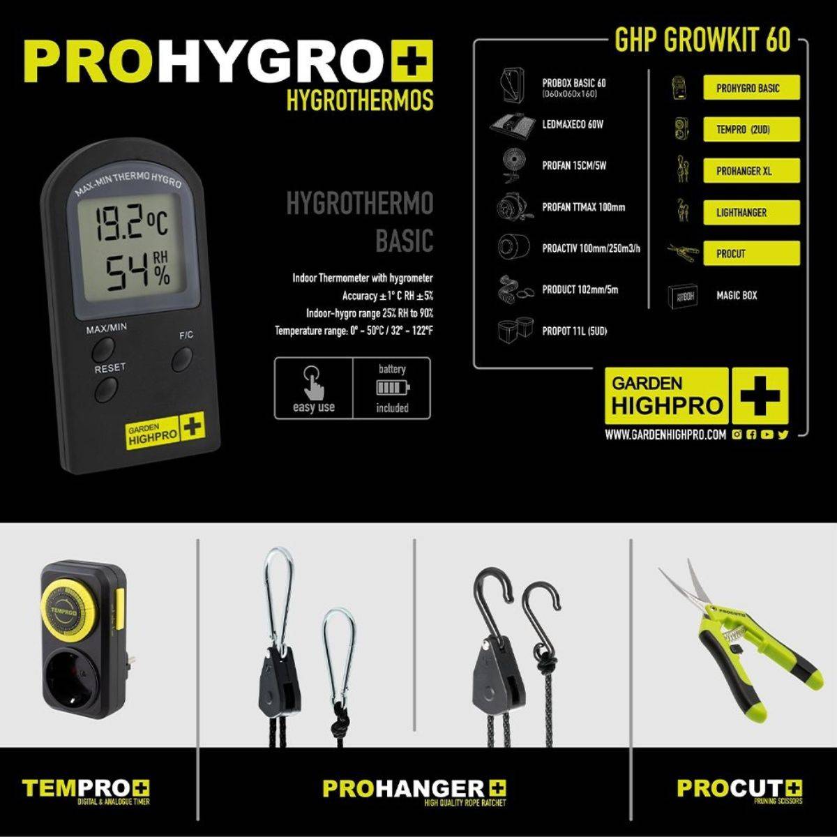 Thermo-hygromètre ProHygro Basic Garden HighPro - Mesure de la température et de l'humidité pour la culture indoor.